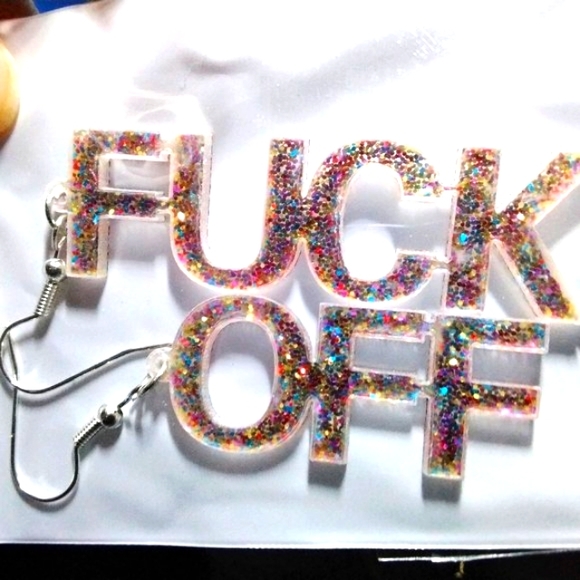 NEW!! "FU CK" "OFF" Earrings!! BOLD STATEMENT EXPLICIT SWEAR WORDS! Savage Rebel - Picture 4 of 4